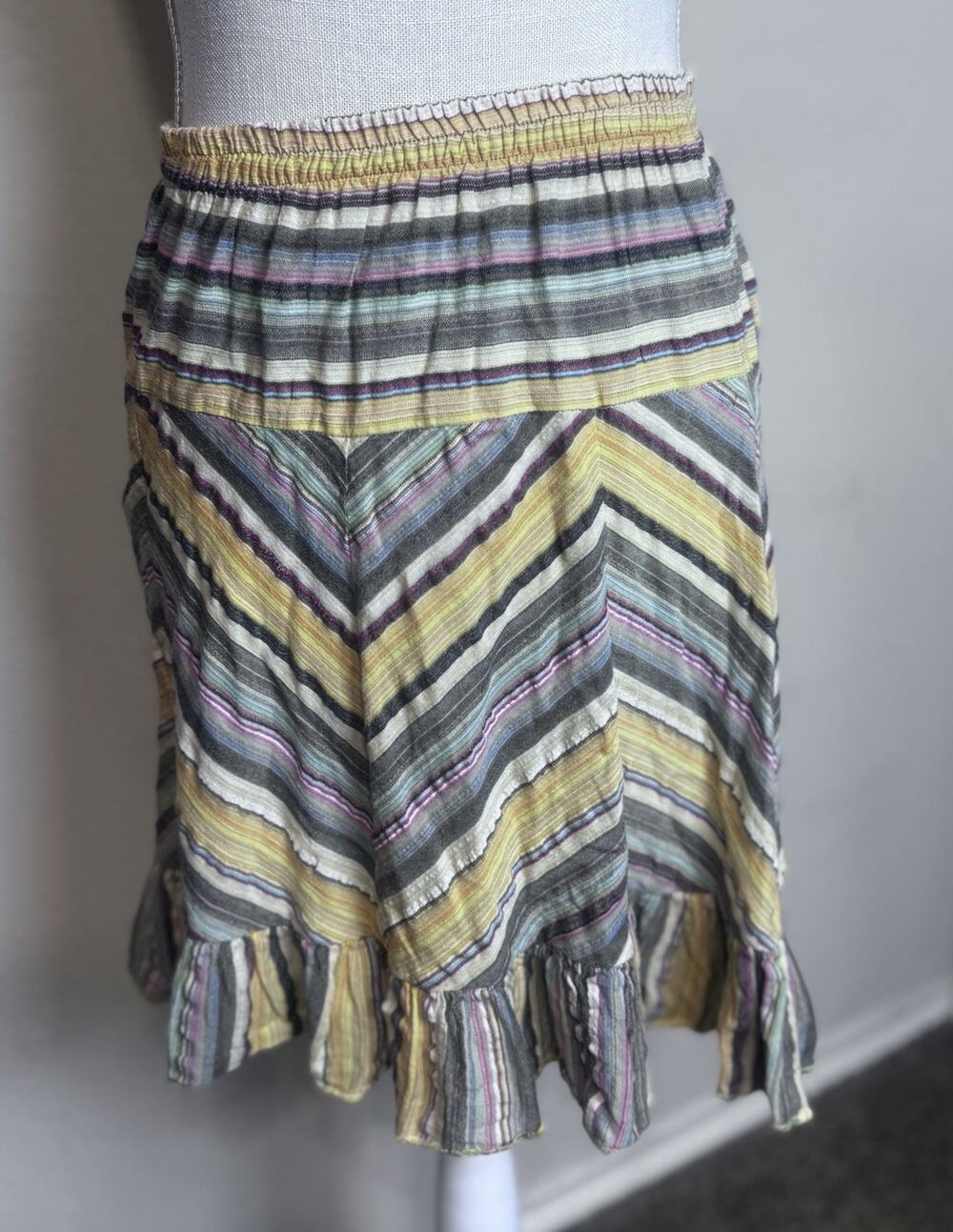 Avatar Colorful Stripe Mini Skirt Sz M Ruffle Tiered Festival Boho Western
